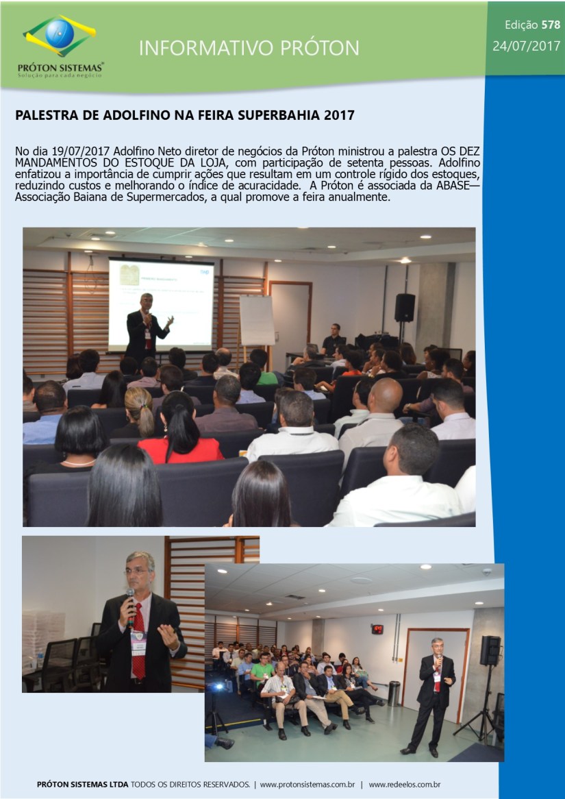 INFORMATIVO PROTON 578 - PALESTRA SUPERBAHIA 2017
